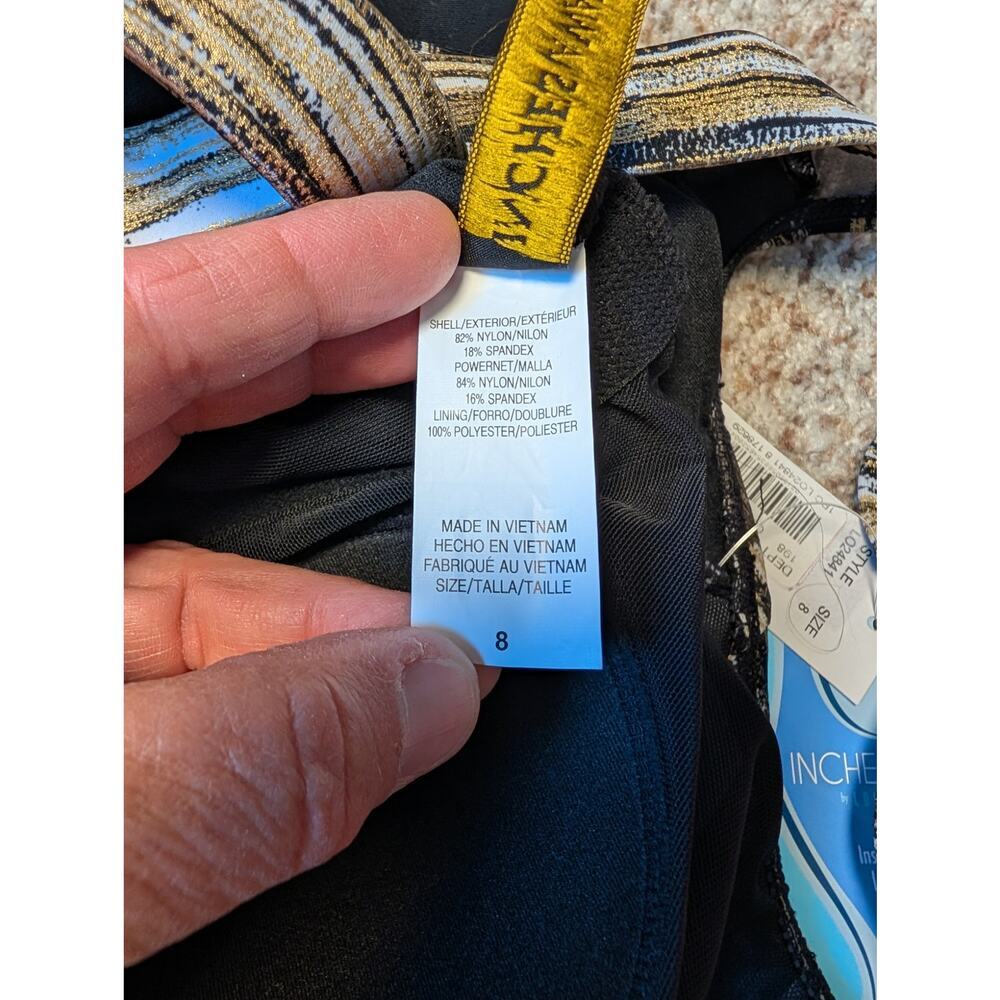 Inches Away Women’s One Piece Swimsuit Black Gold Stripe Size 8 NWT Swim - Picture 9 of 14